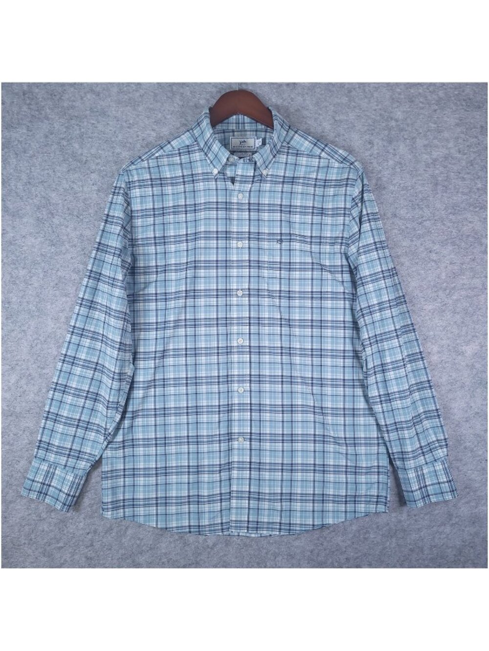Southern Tide Intercoastal Plaid Shirt Medium Blue Performance Nylon Stretch